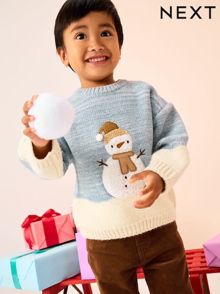 Blue/Ecru Snowman Knitted Christmas Jumper (3mths-7yrs) (F22656) | 89 QAR - 99 QAR