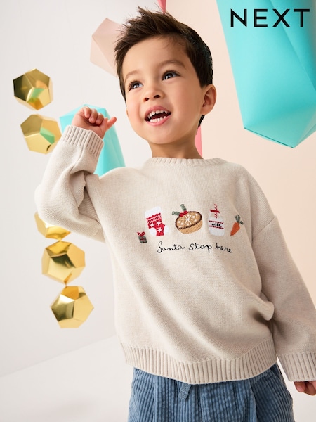 Cream Knitted Christmas Jumper (3mths-7yrs) (F22659) | 79 QAR - 89 QAR