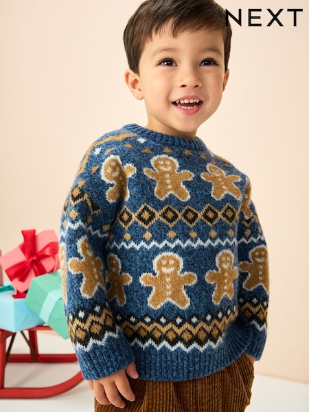 Navy Blue Gingerbread Knitted Christmas Jumper (3mths-7yrs) (F22660) | €20 - €22.50