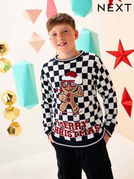 Navy/White Gingerbread Christmas Jumper (3-16yrs) (F22665) | €25 - €32