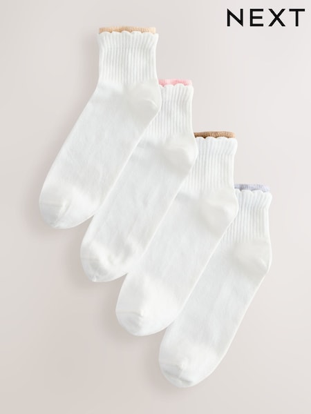 White/Neutral Double Layer Cropped Ankle Socks 4 Pack (F22686) | €14.50