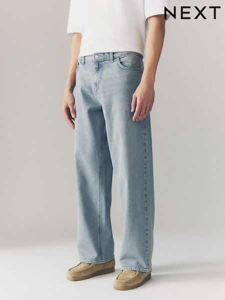 Blue Light Tint Baggy Fit Vintage Wash Denim Jeans (F22704) | €34