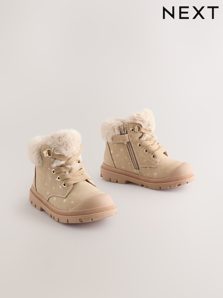 Neutral Star Lace Up Faux Fur Lined Boots (F22720) | 124 QAR - 144 QAR