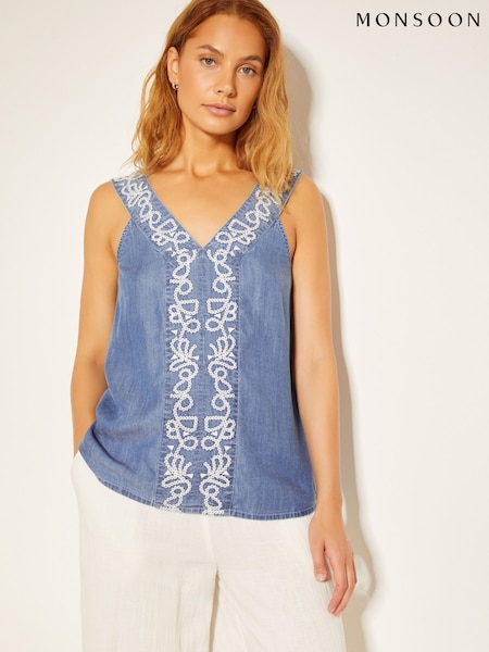 Monsoon Isolde Embroidered Chambray Cami Top (F22750) | €71