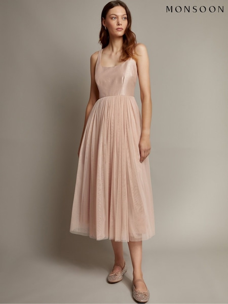 Monsoon Pink Alice Sleeveless Tulle Midi Dress (F22765) | 619 QAR