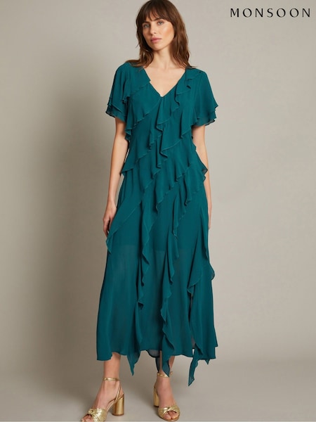 Monsoon Blue Renata Ruffle Maxi Dress (F22769) | $218