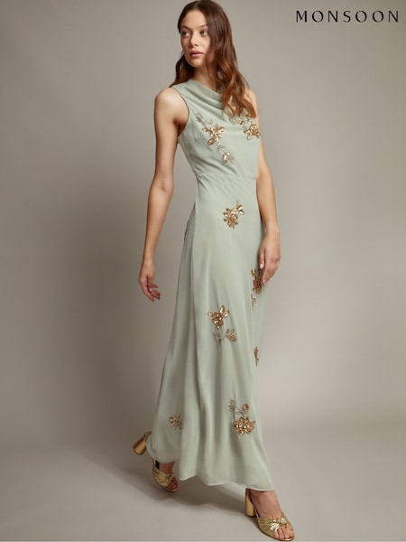 Monsoon Green Sarah Embellished Cowl Neck Maxi Dress (F22773) | R$ 1,480