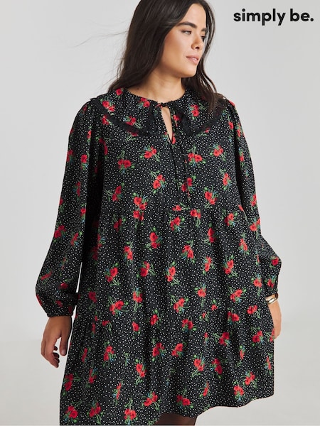 Simply Be Black Printed Collared Smock Dress (F22794) | €56