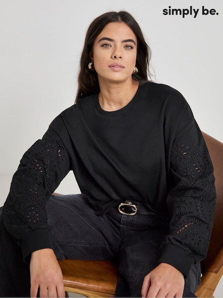 Simply Be Black Cut Work Sweatshirt (F22809) | $63