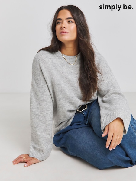 Grijs - Simply Be Sponge Pointelle Detail Wide Sleeve Crew Neck Jumper (F22812) | € 38