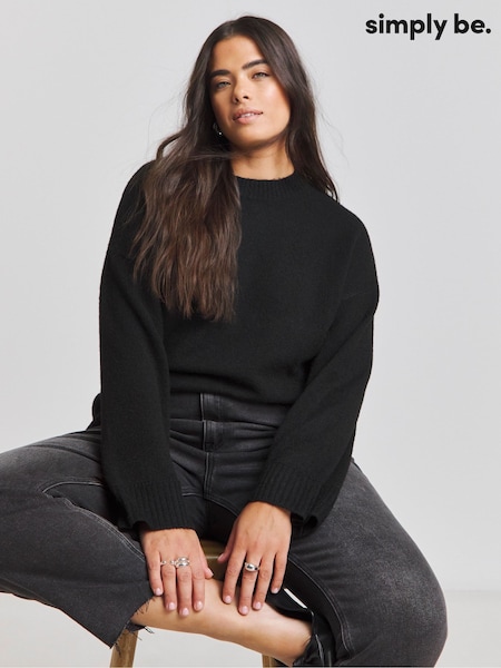 Zwart - Simply Be Sponge Pointelle Detail Wide Sleeve Crew Neck Jumper (F22821) | € 38