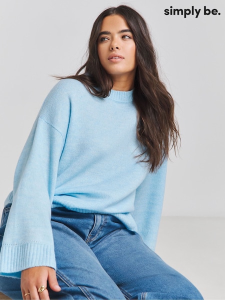 Simply Be Blue Sponge Pointelle Detail Wide Sleeve Crew Neck Jumper (F22822) | $44