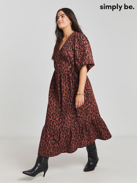 Simply Be Red Puff Sleeve Woven Wrap Midi Dress (F22825) | €51