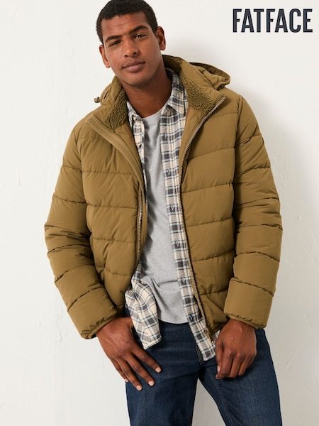 Verde oliva - FatFace Hooded Puffer Jacket (F22867) | R$ 980