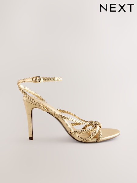 Gold Forever Comfort® Plaited Round Toe Strappy Heeled Sandals (F22932) | €56