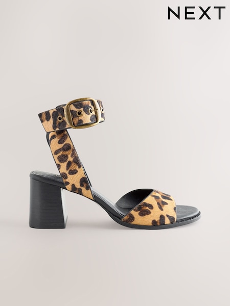 Leopard Forever Comfort® Leather Buckle Block Heel Sandals (F22937) | OMR29