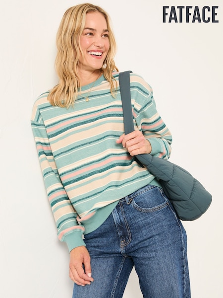 FatFace Georgia Teal Blue Textured Stripe Crew Sweat (F22971) | €56