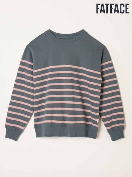 cinza/Pink Stripe - FatFace Crew Sweatshirt (F22980) | R$ 415