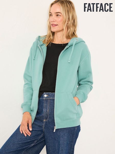 Azul azul-petróleo - FatFace Zip Through Hoodie (F22982) | R$ 490