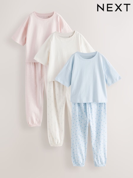 Pink/Blue Mini Print Jogger Pyjamas 3 Pack (3-16yrs) (F23068) | 134 QAR - 168 QAR