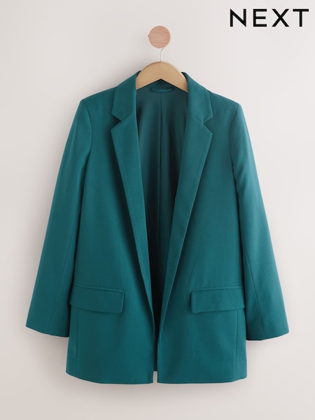 Teal Blue Twill Melange Relaxed Blazer (F23095) | AED231