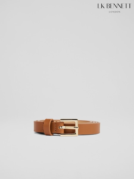 LK Bennett Brown Clover Leather Square Buckle Belt (F23112) | ₪246