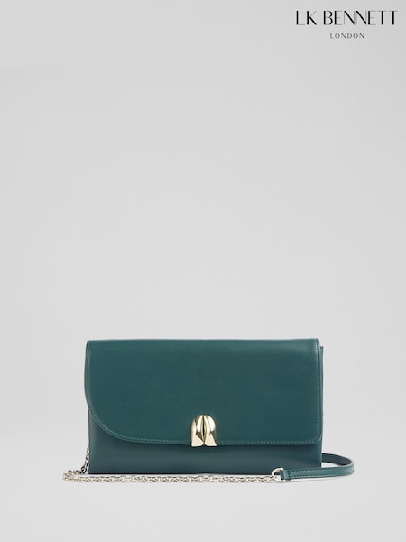 LK Bennett Green Aria Nappa Leather Curve Flap Wide Clutch Bag (F23113) | R$ 1.965