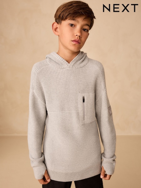 Grey Utility Knitted Hoodie (3-16yrs) (F23154) | €27 - €35
