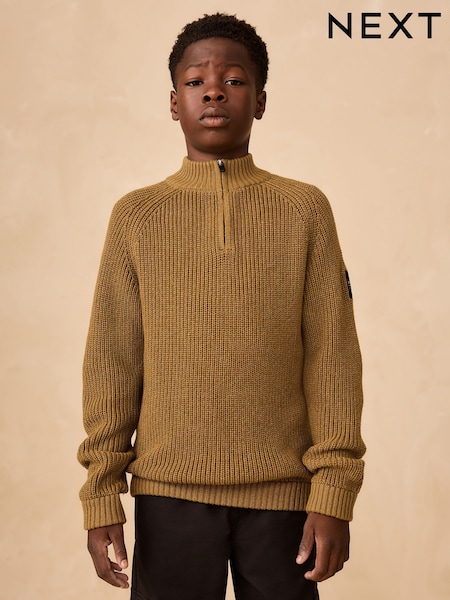 Green Utility Zip Neck Knitted Jumper (3-16yrs) (F23156) | 94 QAR - 119 QAR