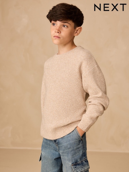 Neutral Textured Knitted Crew Neck Jumper (3-16yrs) (F23161) | 79 QAR - 104 QAR
