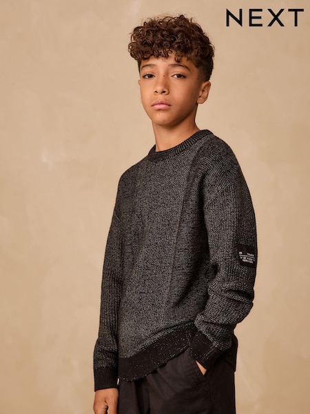 Black Utility Knitted Crew Neck Jumper (3-16yrs) (F23162) | €20 - €26