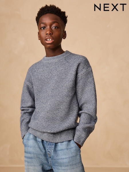 Blue Textured Knitted Crew Neck Jumper (3-16yrs) (F23163) | 79 QAR - 104 QAR