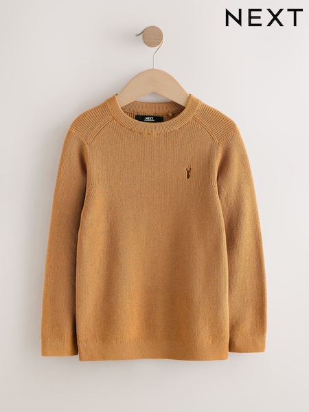 Tan Brown With Stag Cotton Crew Neck Knitted Jumper (3-16yrs) (F23167) | €20 - €27