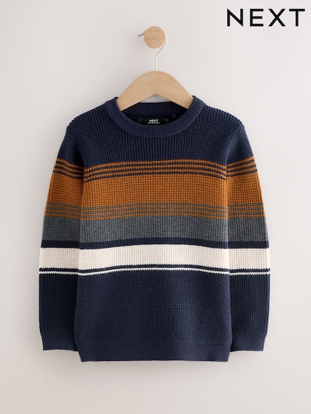 Navy Blue Colourblock Stripe Crew Neck Knitted Jumper (3-16yrs) (F23175) | 74 QAR - 99 QAR