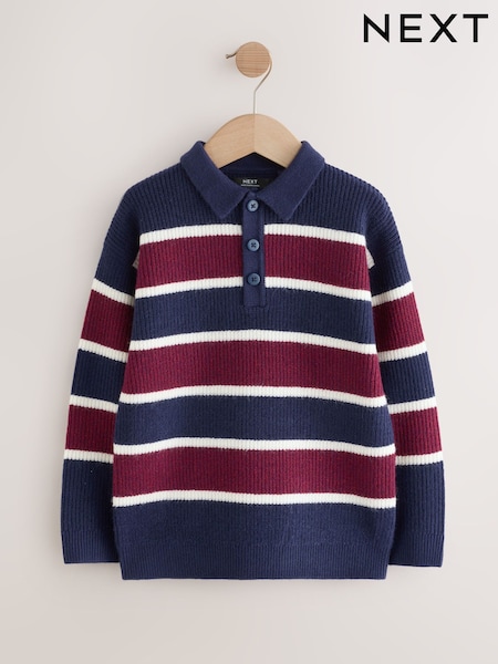 Navy Blue/Burgundy Stripe Knitted Rugby Shirt (3-16yrs) (F23188) | €24 - €32