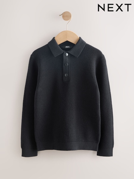 Black Long Sleeve Textured Polo Shirt (3-16yrs) (F23195) | €22 - €29