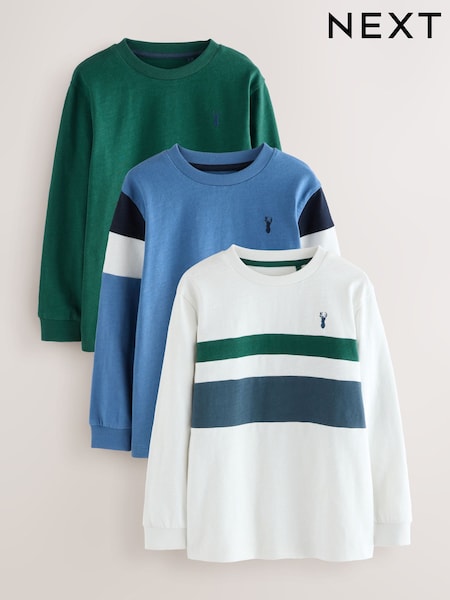 أزرق/أبيض/أخضر - Long Sleeve Colourblock T-Shirts 3 Pack (3-16yrs) (F23278) | ‏109 ر.ق. - ‏139 ر.ق.