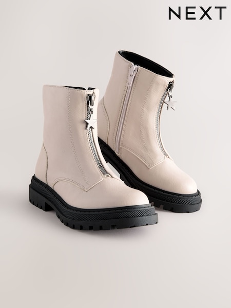 Bone White Standard Fit (F) Zip Front Ankle Boots (F23339) | 144 QAR - 178 QAR