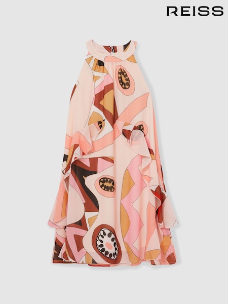 Reiss Pink Sasha 13-14 yrs Printed Ruffle-Trim Dress (F23359) | 588 QAR