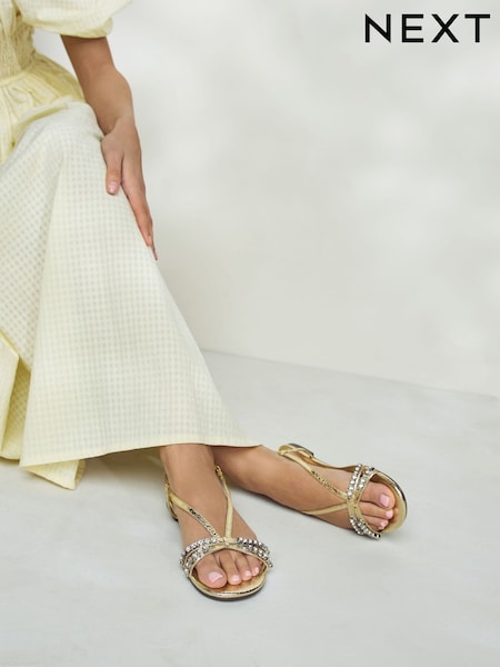 Gold Forever Comfort® Jewel Detail Strappy Flat Sandals (F23633) | R$ 295