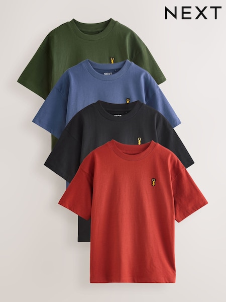 Blue/Rust/Khaki/Black Relaxed Fit Short Sleeve 100% Cotton T-Shirts 4 Pack (3-16yrs) (F23634) | €30 - €48