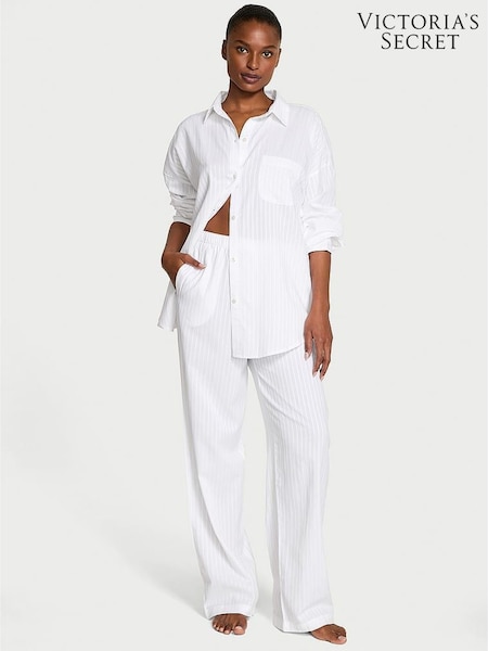 Victoria's Secret White Cotton Modal Long Pyjama Set (F23649) | €68