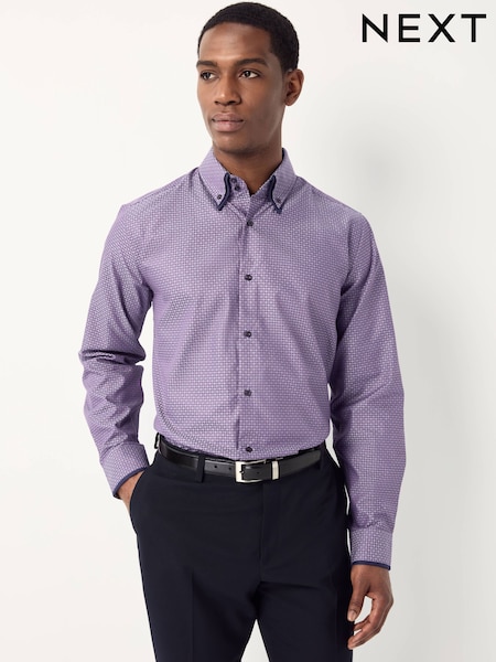 Purple Double Collar 100% Cotton Long Sleeve Trimmed Shirt (F23660) | €41