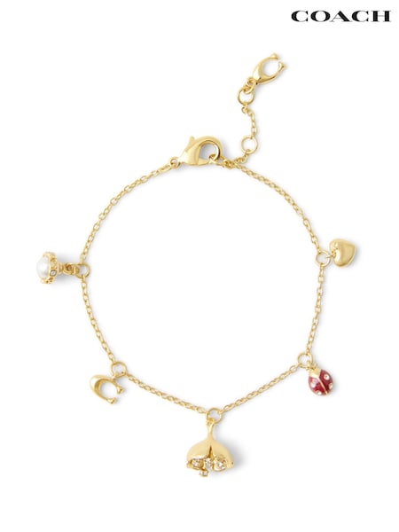 COACH Gold Tone Signature Floral Mini Charm Bracelet (F23729) | €126
