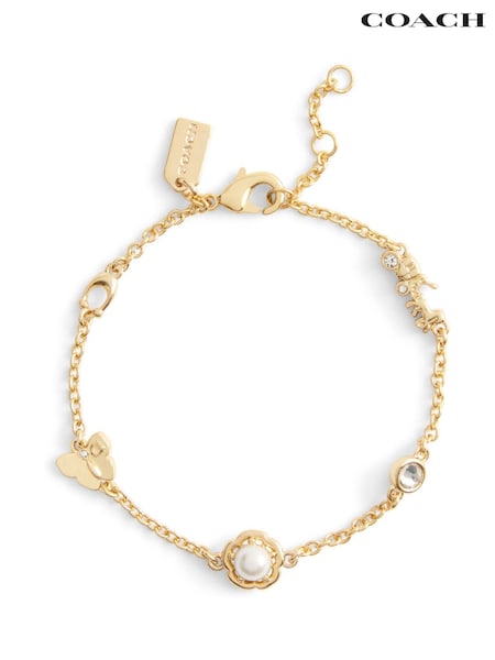 COACH Gold Tone Signature Pearl Tea Rose Bracelet (F23736) | €126