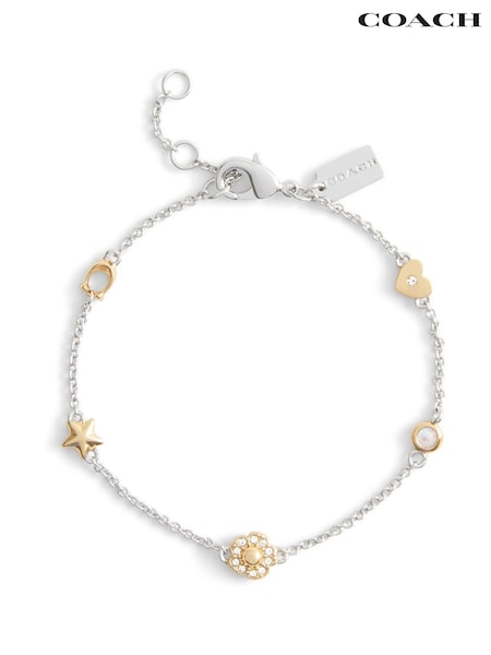 COACH Gold Tone Signature Tea Rose Heart Strand Bracelet (F23743) | €136