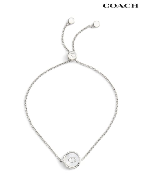COACH Silver Tone Signature Mother of Pearl Coin Slider Bracelet (F23748) | €136