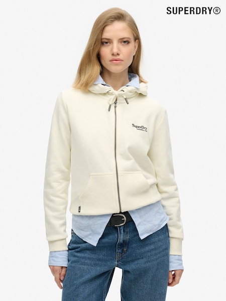 Superdry Off White Essential Logo Zip Hoodie (F23834) | $96