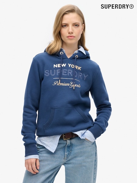 Superdry Blue Luxe Metallic Logo Hoodie (F23837) | $105