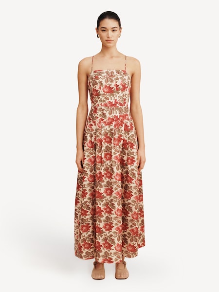 Posse Red Rosalie Floral Linen Midi Dress (F23873) | AED2,242